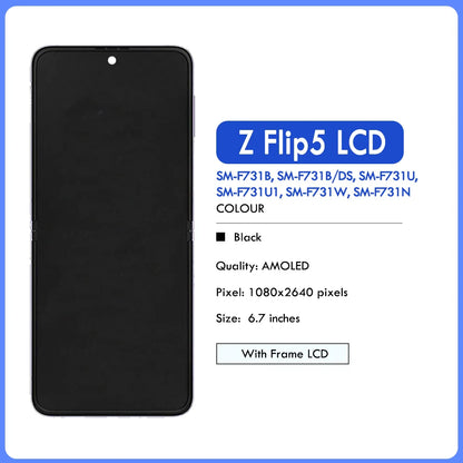 AMOLED 6.7" For Samsung Z Flip 5 LCD Display Touch Screen Digitizer For Samsung Z Flip5 F731B F731U F731W LCD With Frame