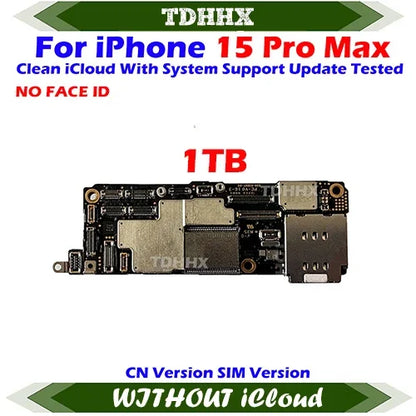 Update iOS System Logic Board For iPhone 15 Pro Max With Face Id Full Chips iCloud Off Dual Sim Motherboard Full Tested Chips